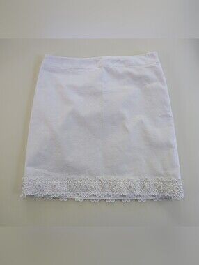 Talbots 97% Cotton White Eyelet Denim Jean Skirt Size 6